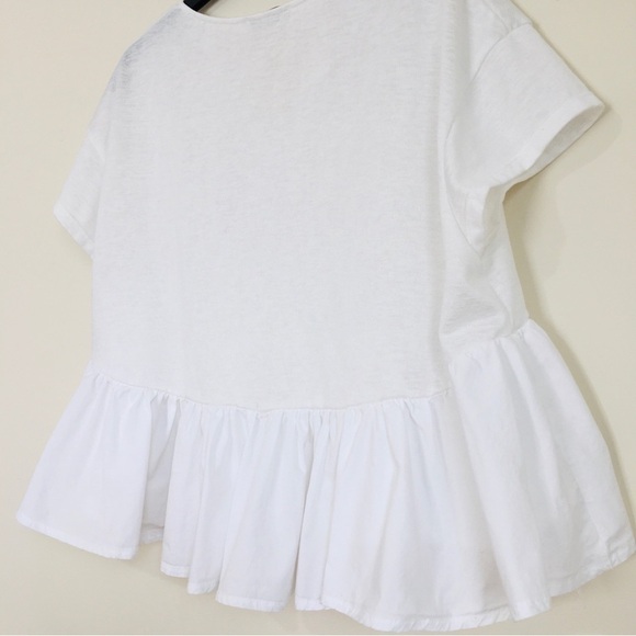 Mango Y2K Boho Oversize White Peplum Ruffle Hem Cropped Short Sleeve Preppy Top - Picture 7 of 16